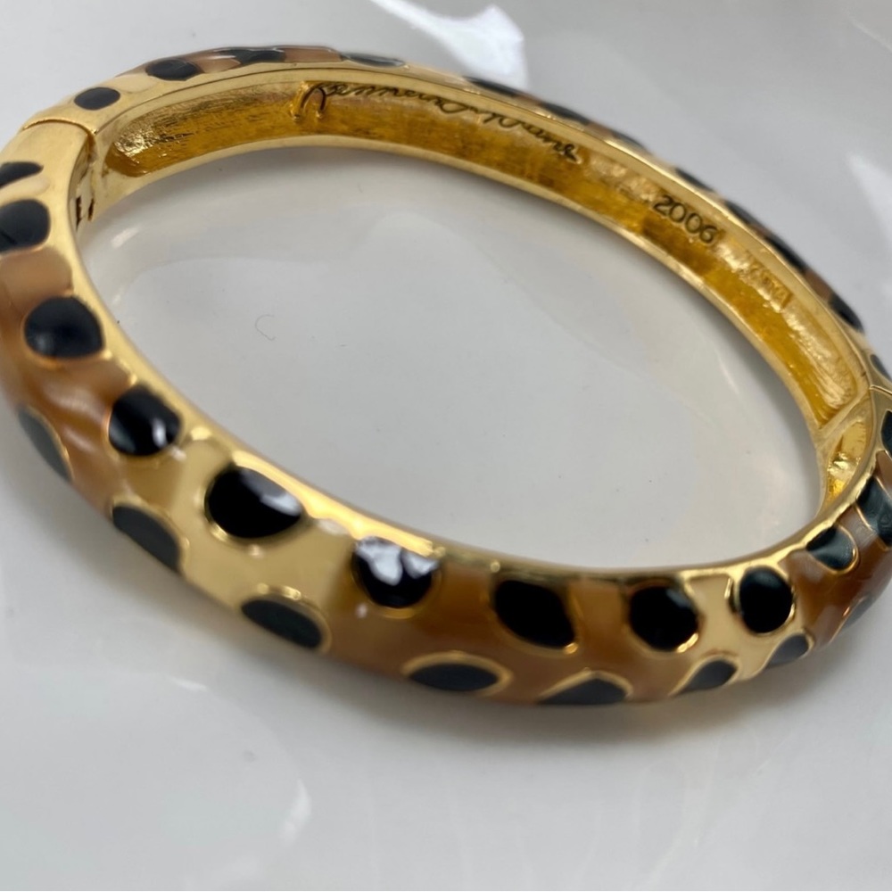 Kenneth Jay Lane, 2006, Print Gold Tone Enamel Hinged Bracelet, Oval, signed